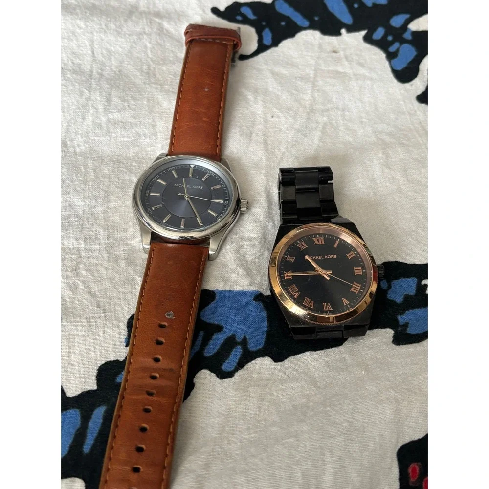 Michael Kors Mens Watch Bundle MK-8280 Blue Dial Leather & MK-6459 Black both